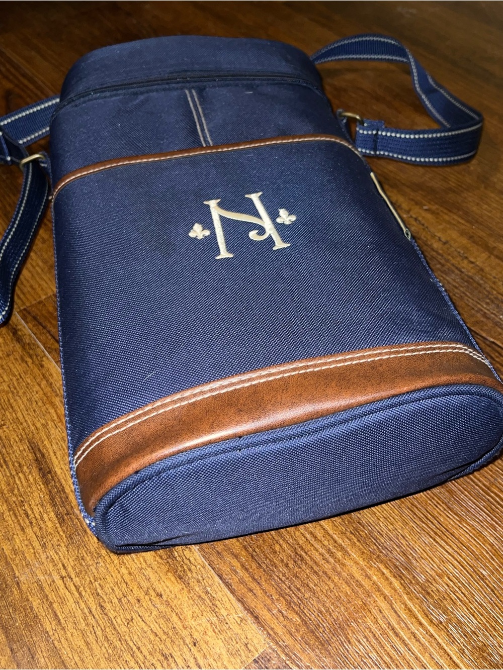 Picnic at Ascot Navy Blue Personalized Insulated Zipper Two Bottle Wine Cooler - Picture 7 of 11